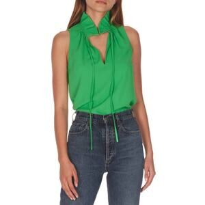 Amanda Uprichard Sleeveless Vittoria Satin Top Grass Green XS Minimalist Chic